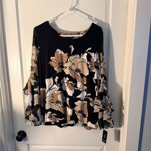 Alfani Black and Tan Floral Blouse